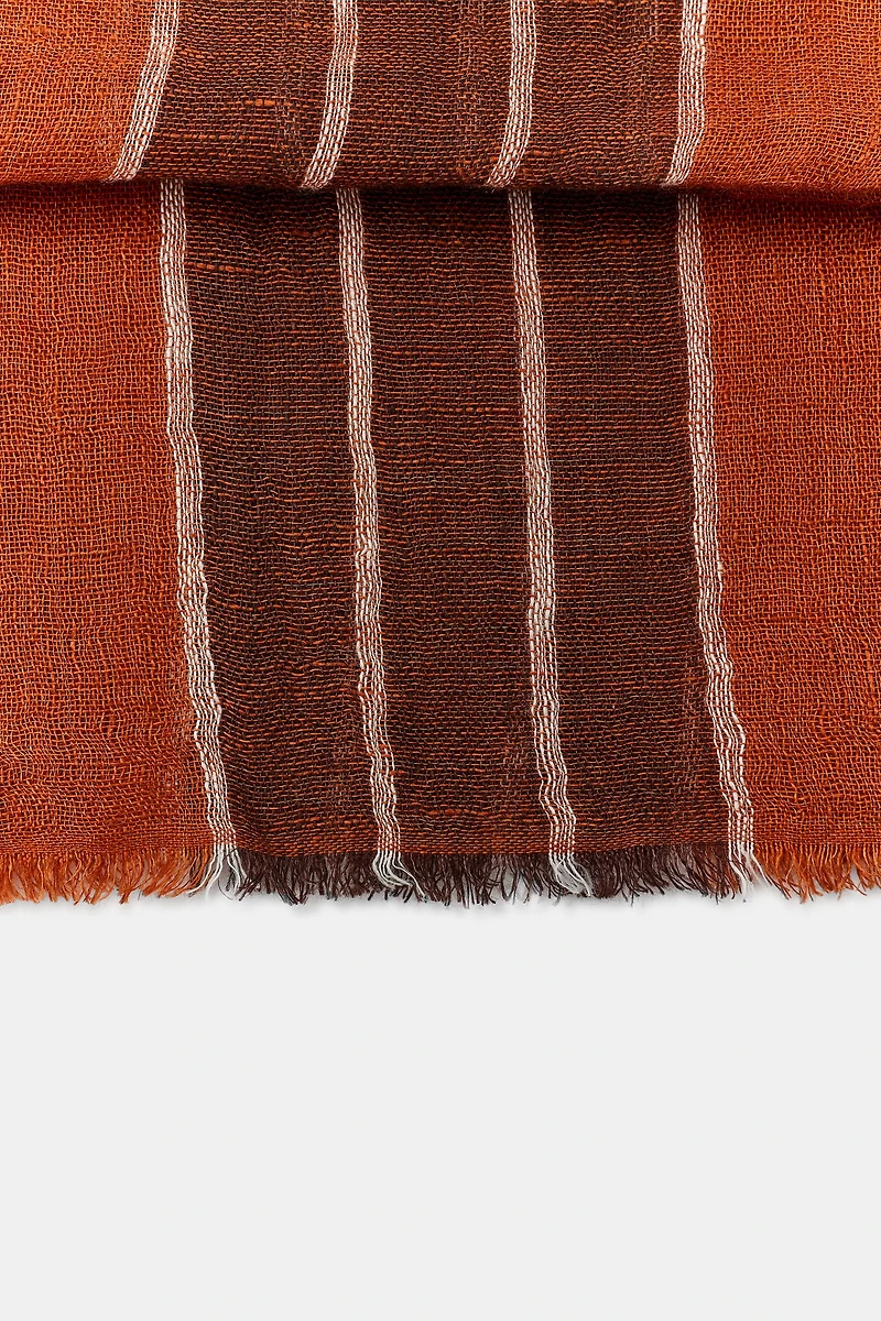 100% LINEN STRIPED PRINT SCARF
