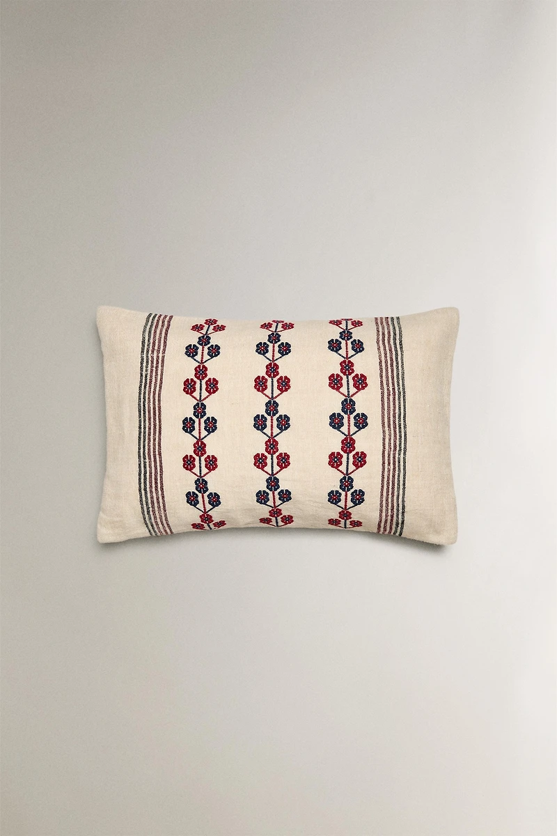CHRISTMAS LINEAR EMBROIDERED THROW PILLOW COVER