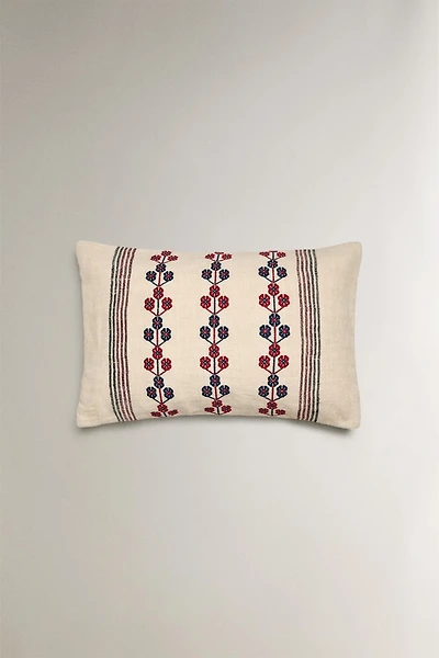 CHRISTMAS LINEAR EMBROIDERED THROW PILLOW COVER