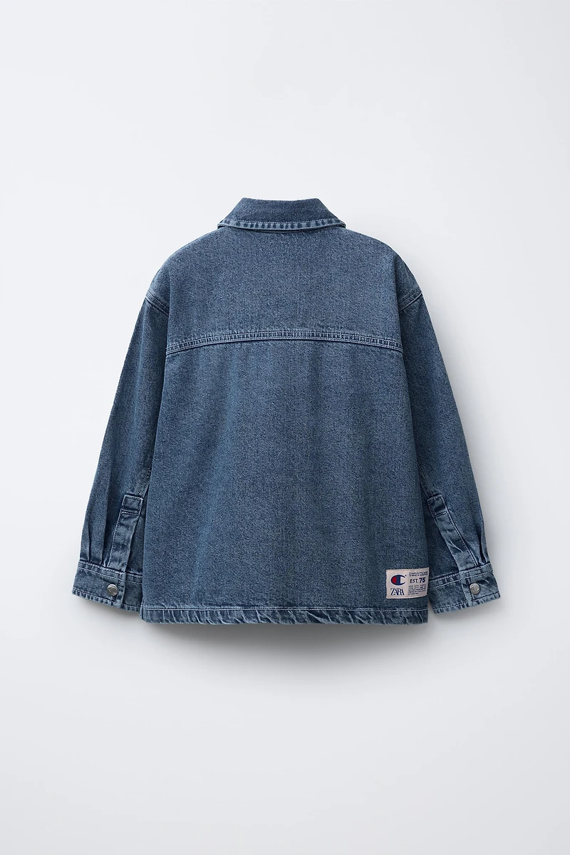 CHAMPION ® X ZARA EMBROIDERED TEXT DENIM OVERSHIRT