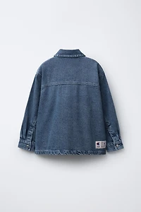 CHAMPION ® X ZARA EMBROIDERED TEXT DENIM OVERSHIRT