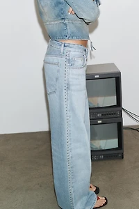 TRF HIGH WAIST EXTRA WIDE LEG STUD JEANS