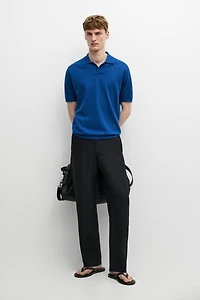 Cotton and linen knit polo sweater