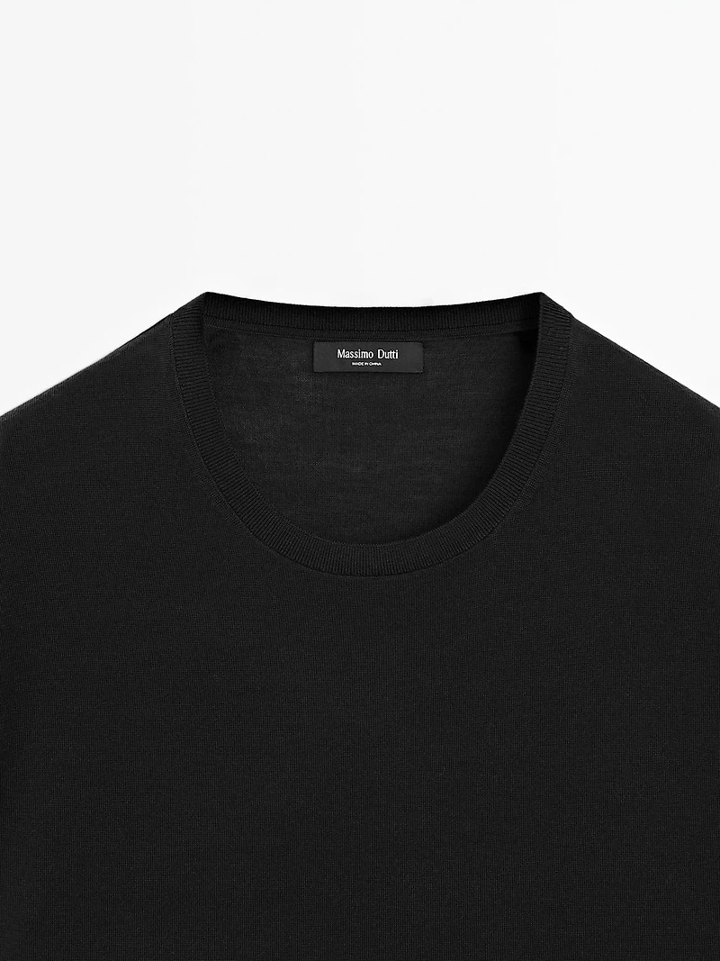 Short sleeve knit wool blend T-shirt