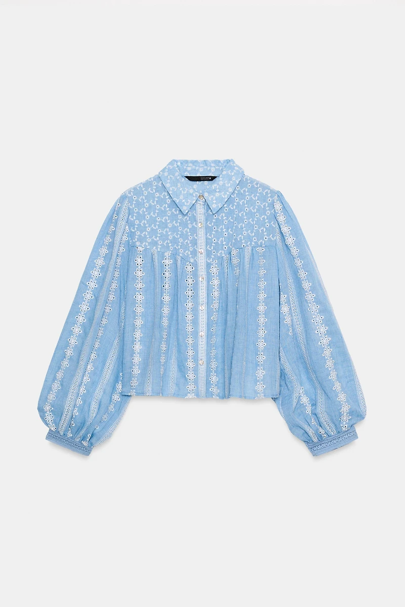 ROMANTIC EMBROIDERED EYELET BLOUSE