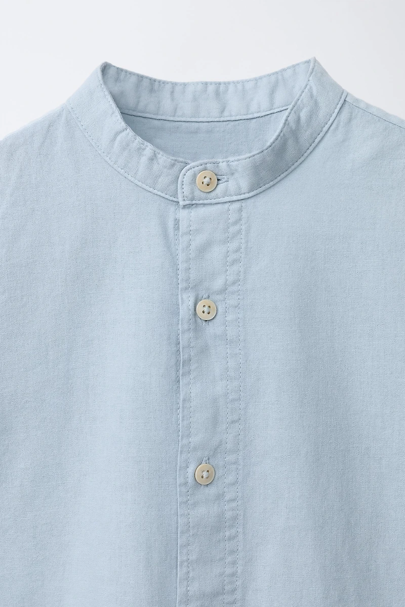 MANDARIN COLLAR SHIRT WITH COTTON AND LINEN