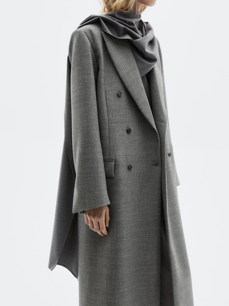 Long 100% wool coat with notch lapel - LIMITED