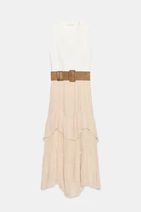 COMBINED MIDI BELTED DRESS