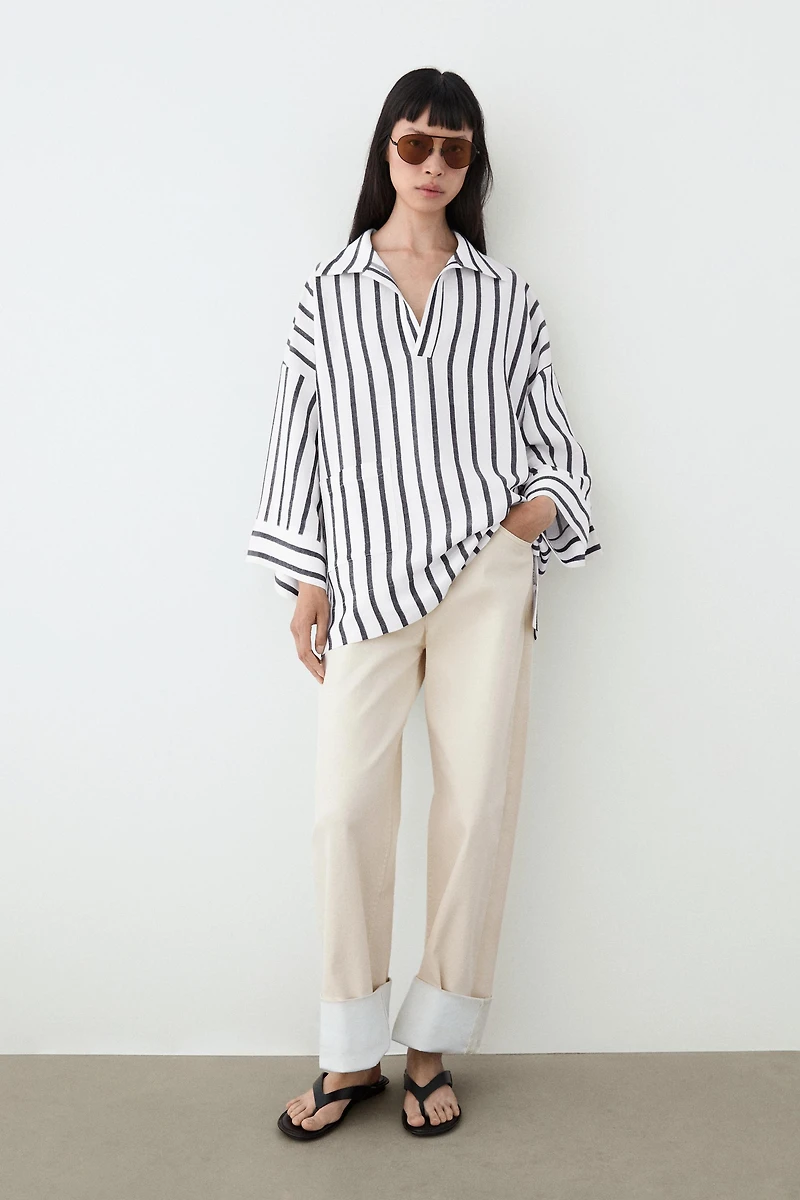 Chemise oversize à rayures avec lin