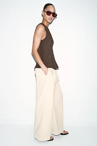 BUTTONED RIB PEPLUM TOP