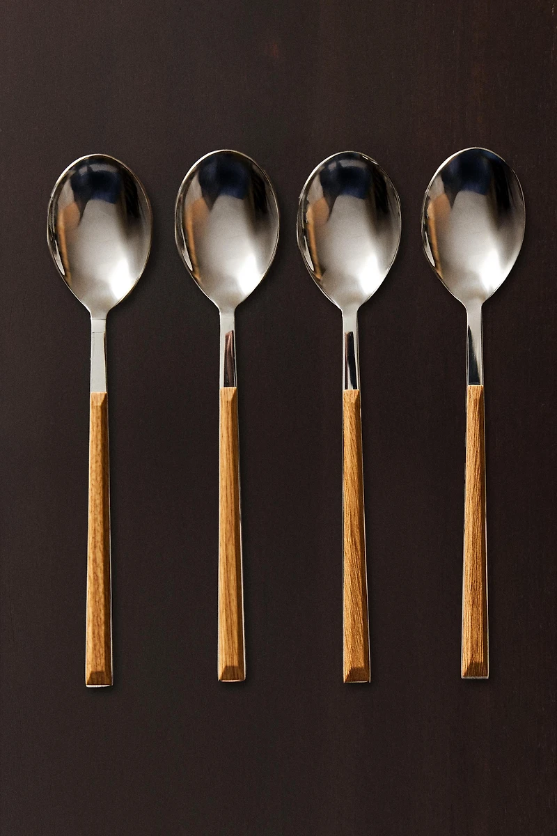 SET OF SPOONS WITH WOOD-DESIGN HANDLES (SET OF 4)