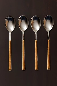 SET OF SPOONS WITH WOOD-DESIGN HANDLES (SET OF 4)