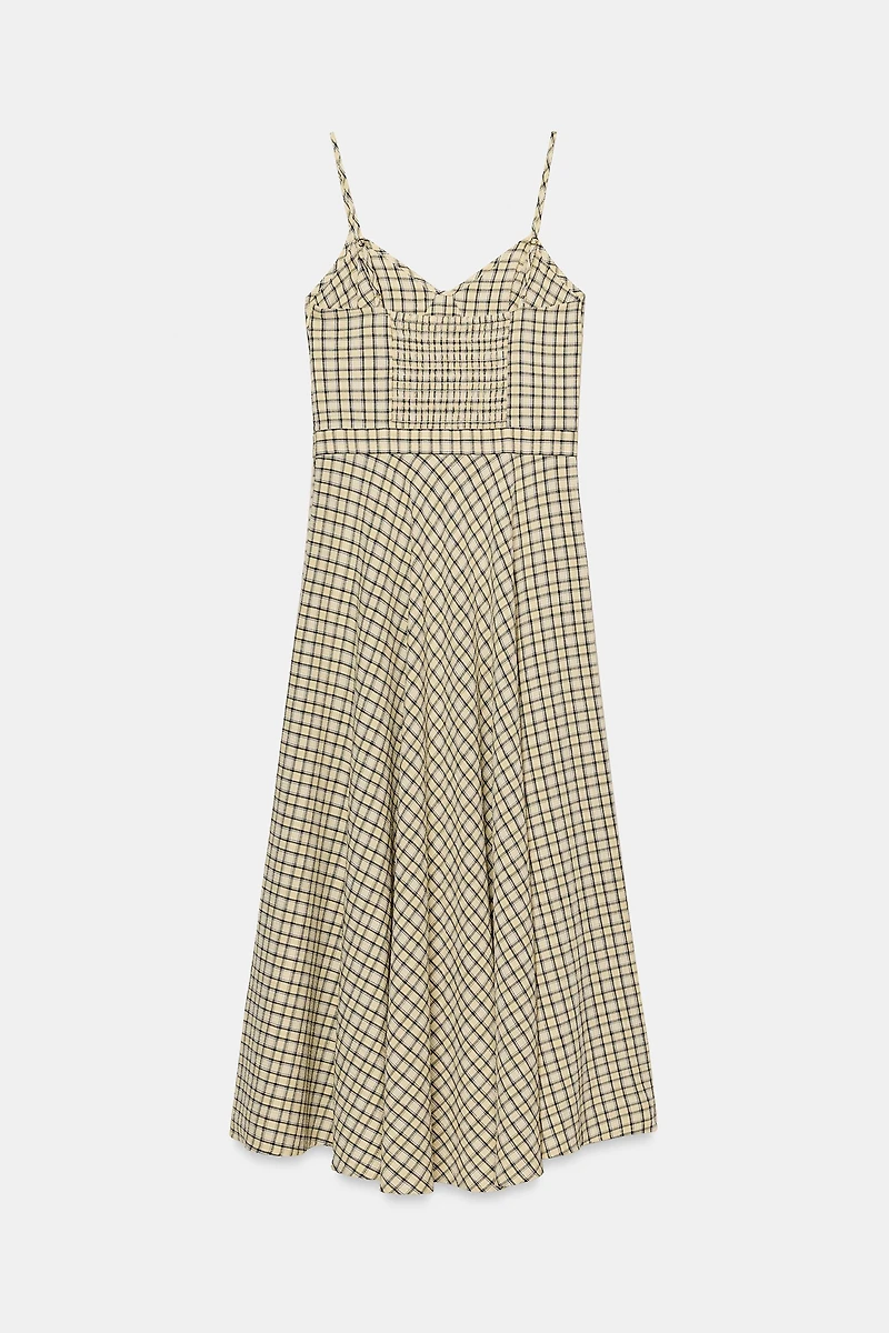 PLAID STRAPPY MIDI DRESS