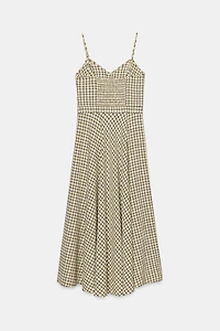 PLAID STRAPPY MIDI DRESS