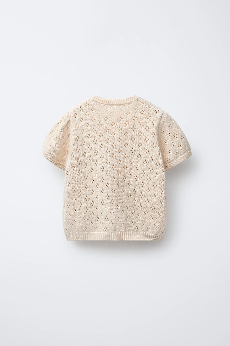 EMBROIDERED FLOWER OPENWORK KNIT TOP