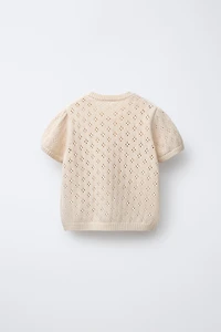 EMBROIDERED FLOWER OPENWORK KNIT TOP