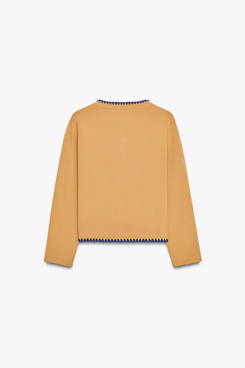 CONTRAST EMBROIDERY KNIT CARDIGAN