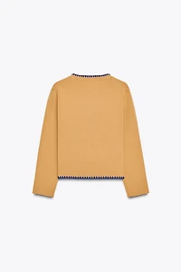 CONTRAST EMBROIDERY KNIT CARDIGAN