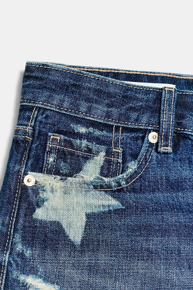 TRF MID-RISE STAR DENIM SHORTS