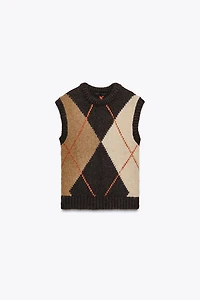 ARGYLE KNIT VEST TOP
