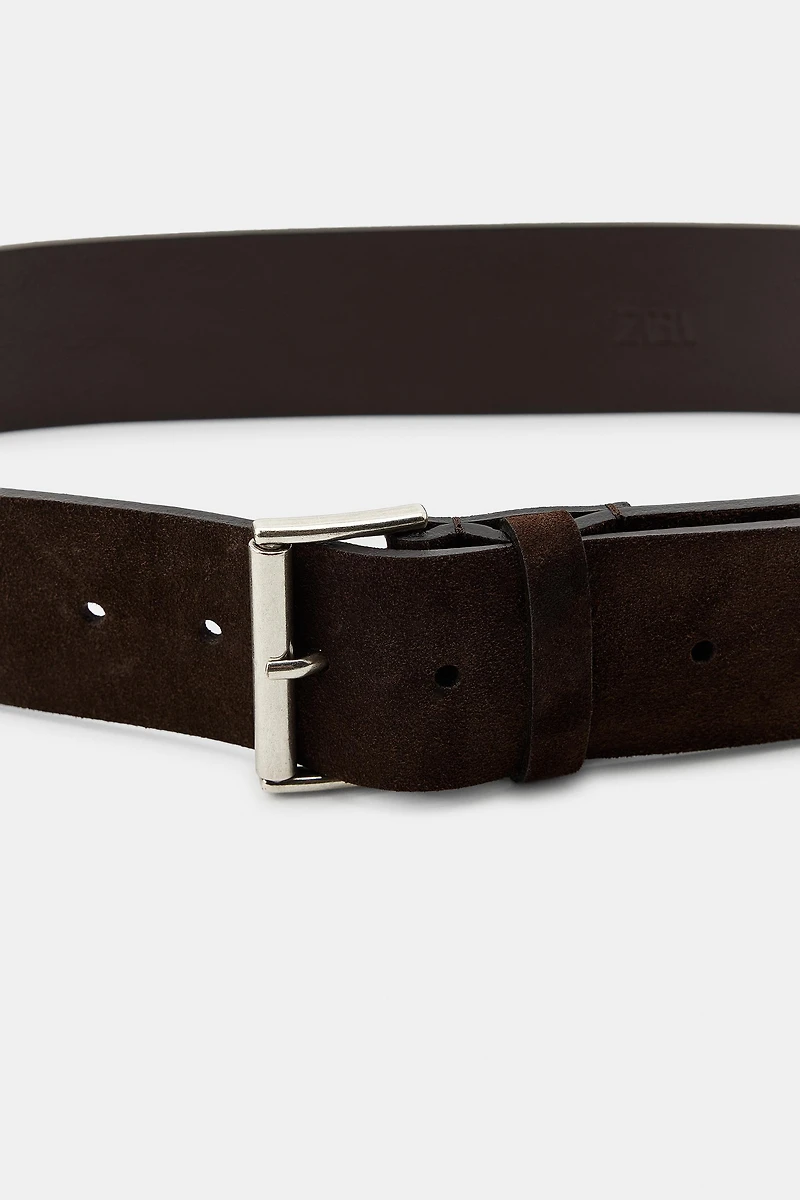 SQUARE BUCKLE SPLIT LEATHER BELT
