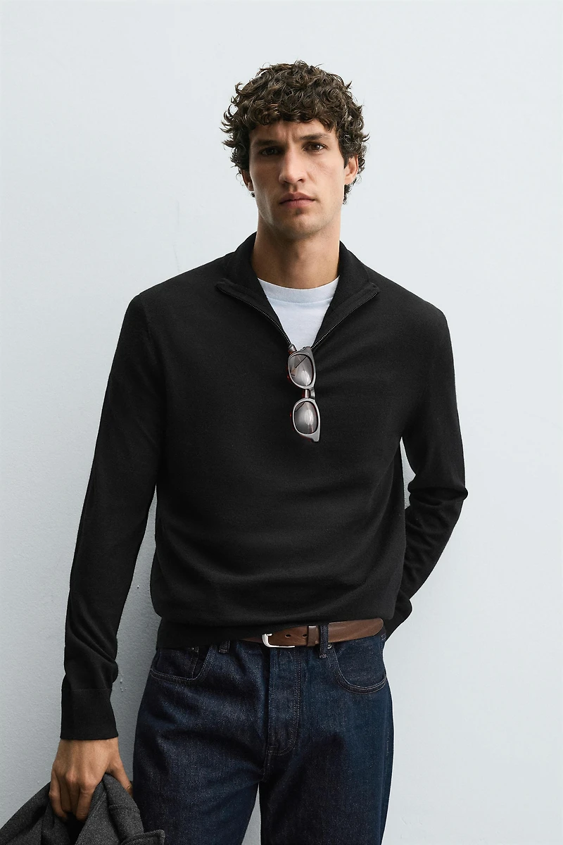 100% WOOL QUARTER-ZIP SWEATER