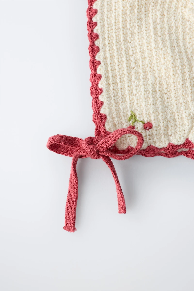 EMBROIDERED CHERRY KNIT BONNET