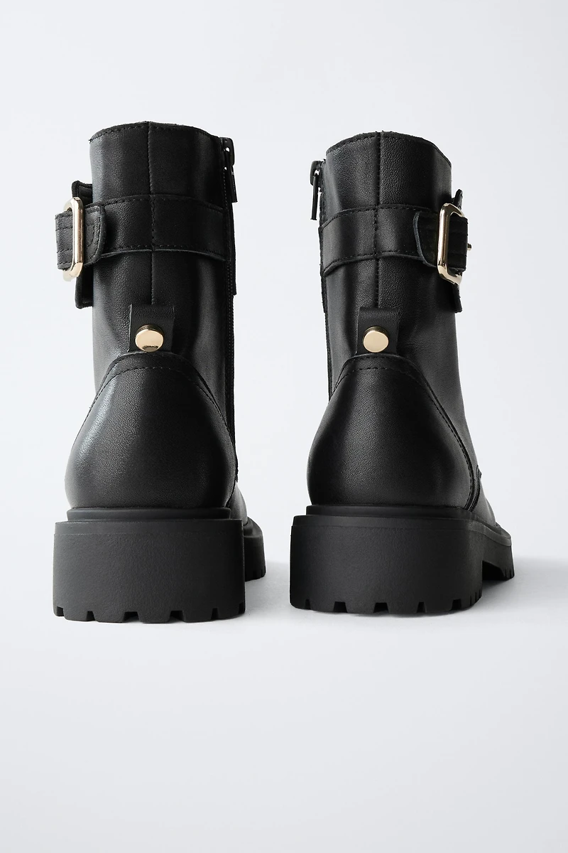 LEATHER ANKLE BOOTS WITH BUCKLE