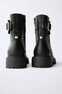 LEATHER ANKLE BOOTS WITH BUCKLE