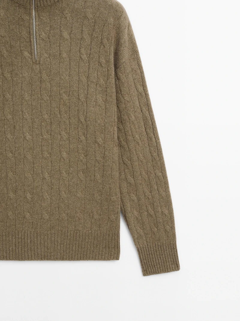 100% cashmere high neck sweater with zip