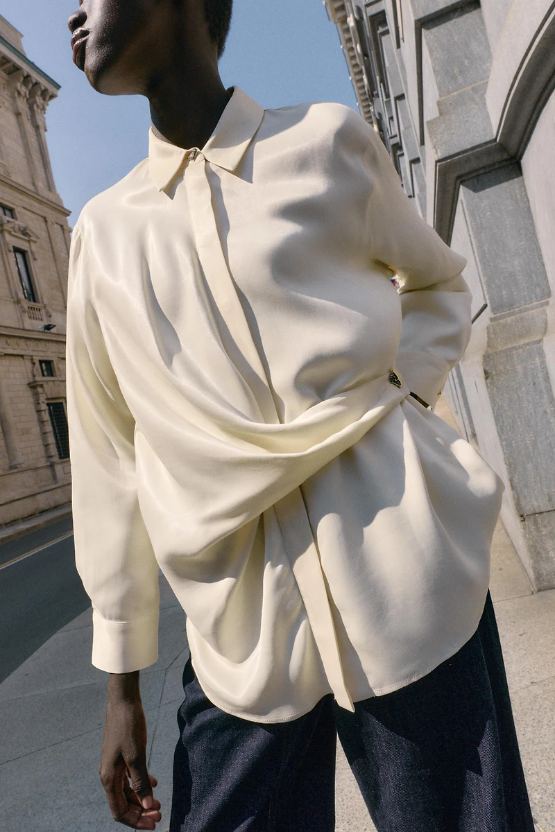 SATIN EFFECT WRAP SHIRT