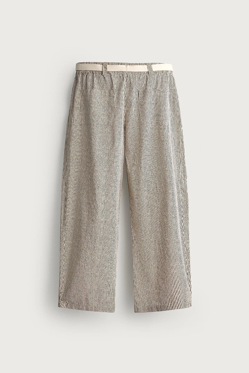 STRIPED WIDE FIT BELTED PANTS