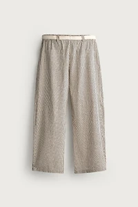 STRIPED WIDE FIT BELTED PANTS