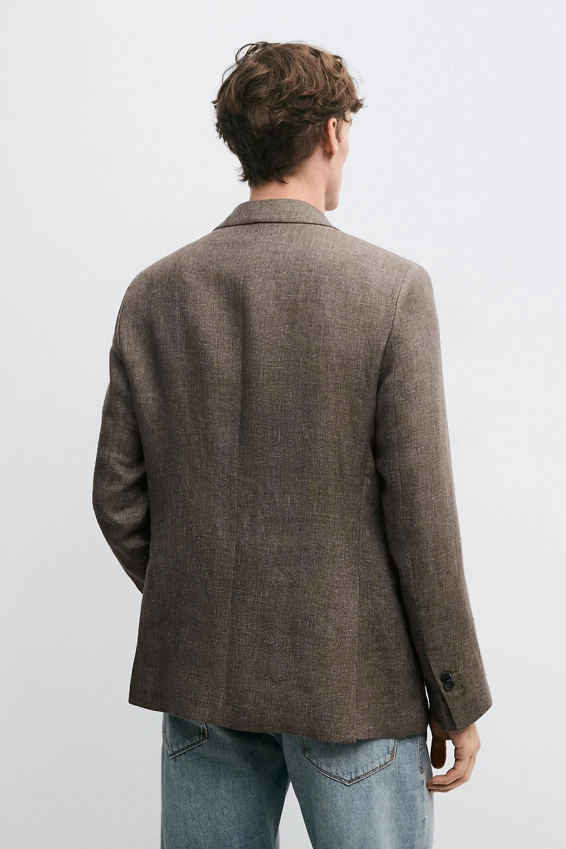 Veste de costume ajustée 100% lin chiné