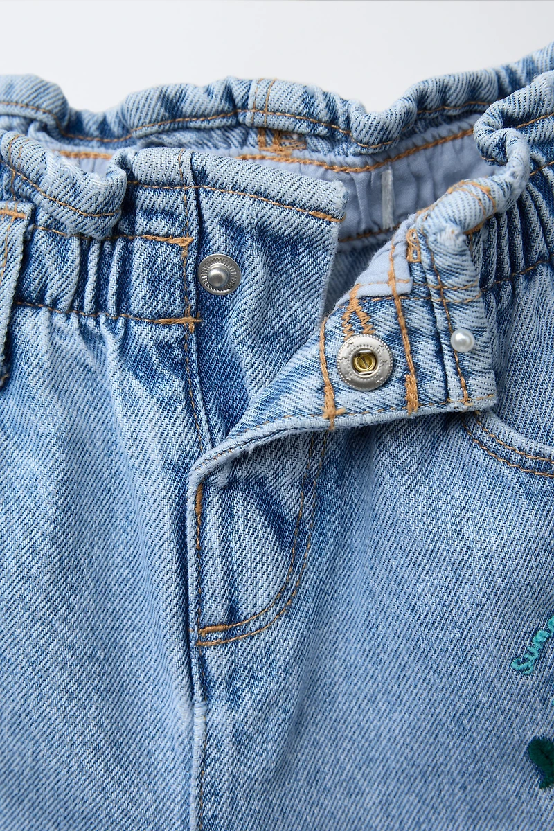EMBROIDERED FLOWER PAPERBAG JEANS