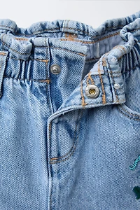 EMBROIDERED FLOWER PAPERBAG JEANS