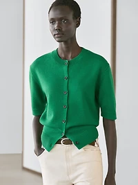 Cotton blend short sleeve knit cardigan