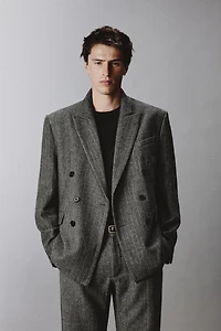 HERRINGBONE STRUCTURED WOOL BLEND SUIT JACKET