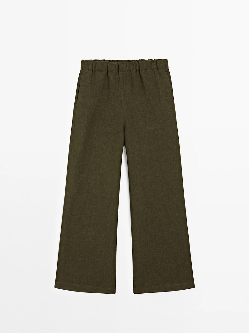 100% linen straight-leg trousers