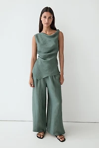 Pantalon fluide wide leg en lin mélangé