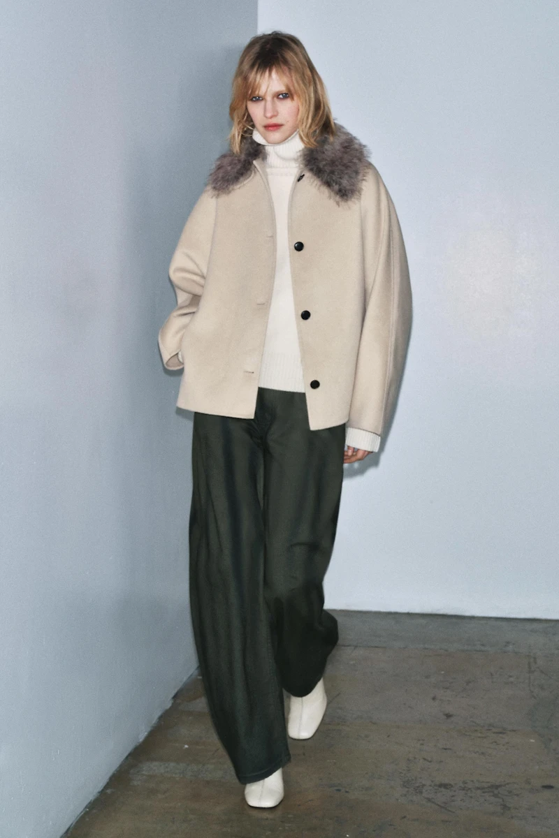 VESTE AVEC LAINE COL EFFET FOURRURE ZW COLLECTION