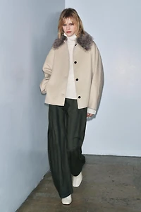 VESTE AVEC LAINE COL EFFET FOURRURE ZW COLLECTION