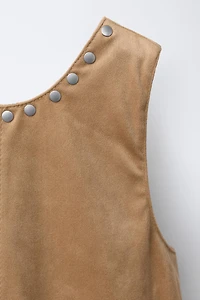 STUDDED FAUX SUEDE DRESS