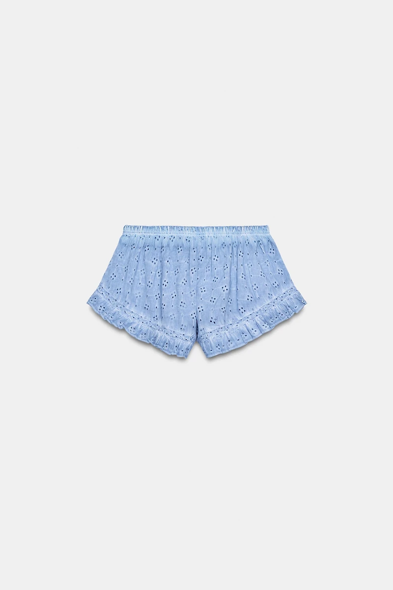 WASHED EFFECT SHORTS WITH OPENWORK EMBROIDERY