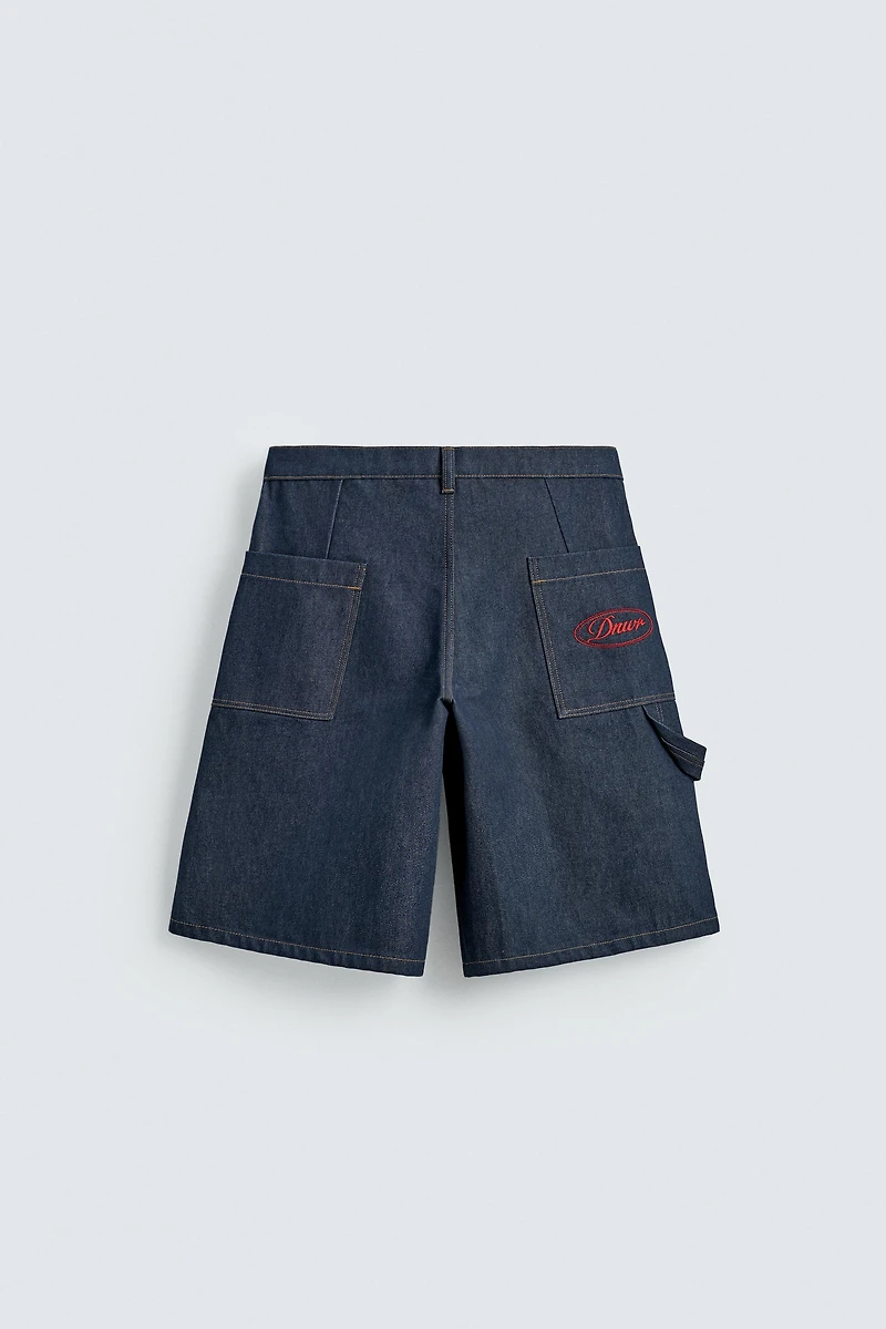 EMBROIDERED POCKET DENIM JORTS