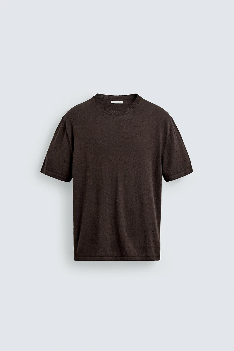 KNIT COTTON LINEN BLEND T-SHIRT