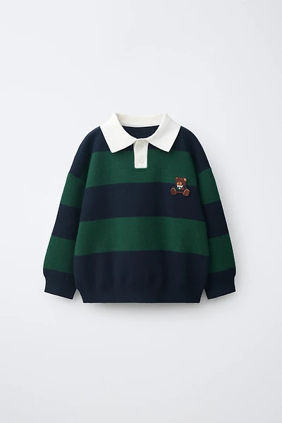 POLO EN MAILLE À RAYURES ET PIÈCE OURS