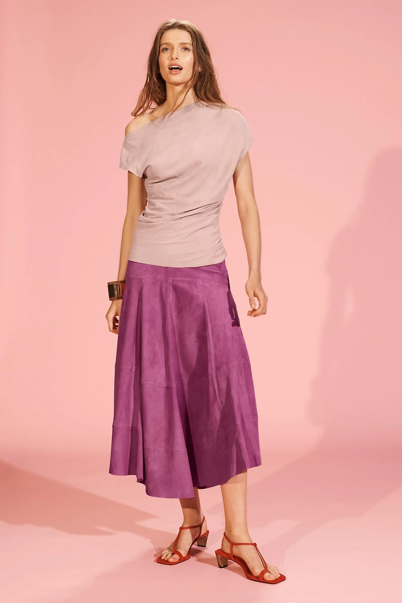 LIMITED EDITION ASYMMETRIC SUEDE MIDI SKIRT