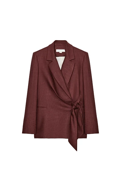 LINEN DOUBLE BREASTED BLAZER WITH TIE
