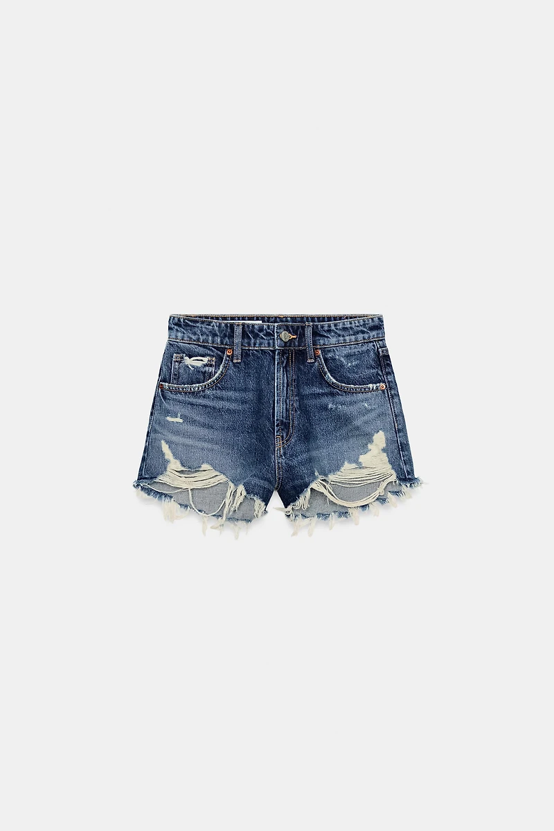 TRF CURVED HIGH-WAISTED DENIM SHORTS